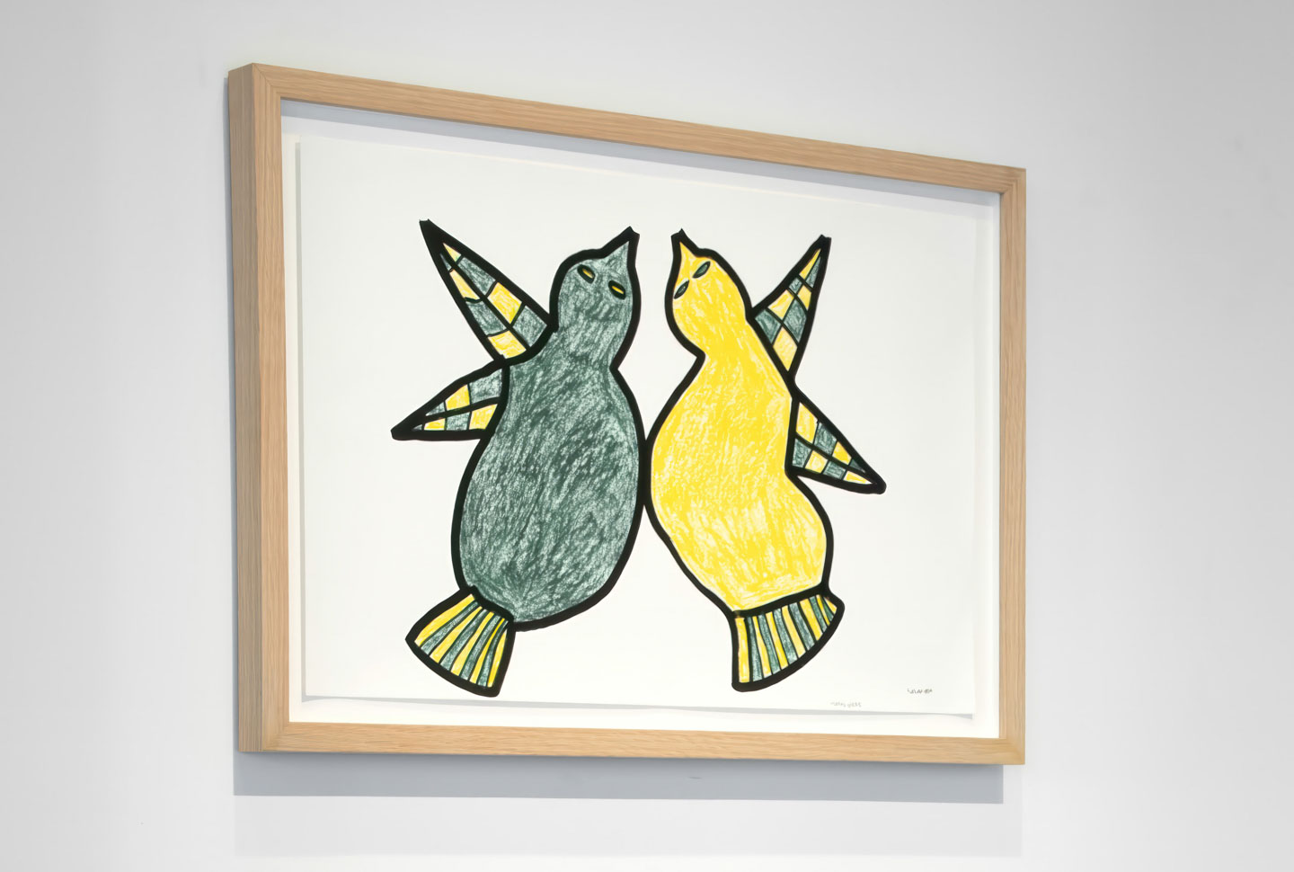 Saimaiyu Akesuk, Mating Birds, 2023, 15×23 in coloured pencil and ink. photo by Robin Hill